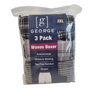 George 3 Pack Men's Woven Boxer Antimicrobial, Moisture Wicking, Tag-Free 3XL